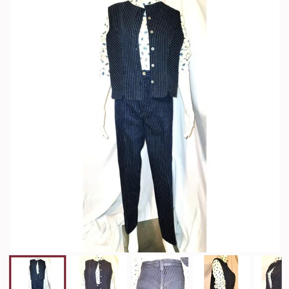 Rare Vtg Rockies Authentic Jean & Vest Set Pinstripe Western - Size 13/14